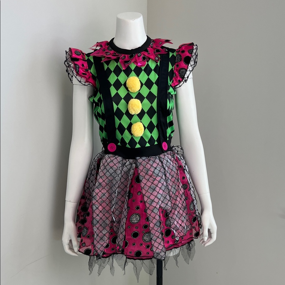 Spirit Pink, Green & Yellow Harlequin Clown Costume Dress